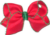 Small Red with Green Moonstitch Christmas Bow
